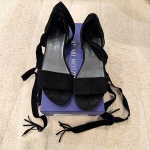 Stuart Weitzman Black Suede Wrap Tie Sandals